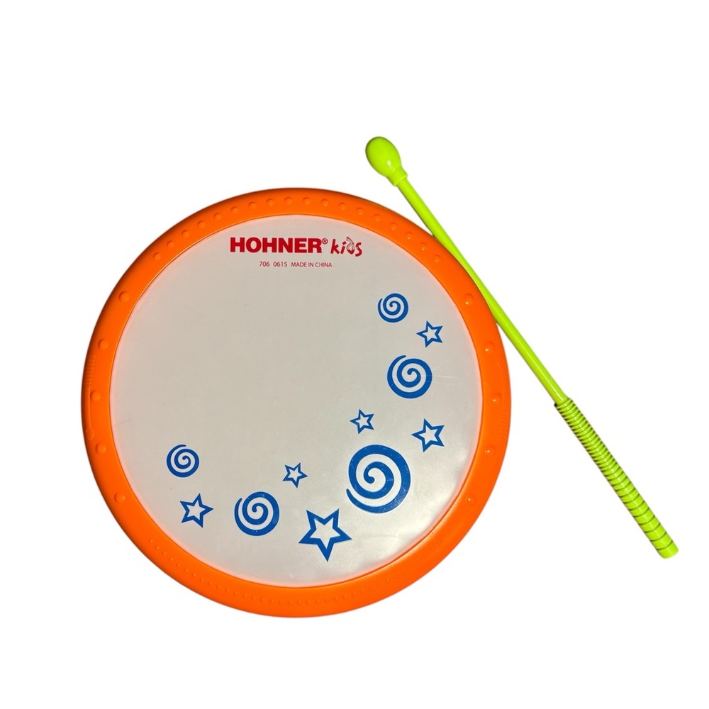 Hohner Kids Hand Drum 8” Orange Blue with Green Mallet Musical Toy Instrument